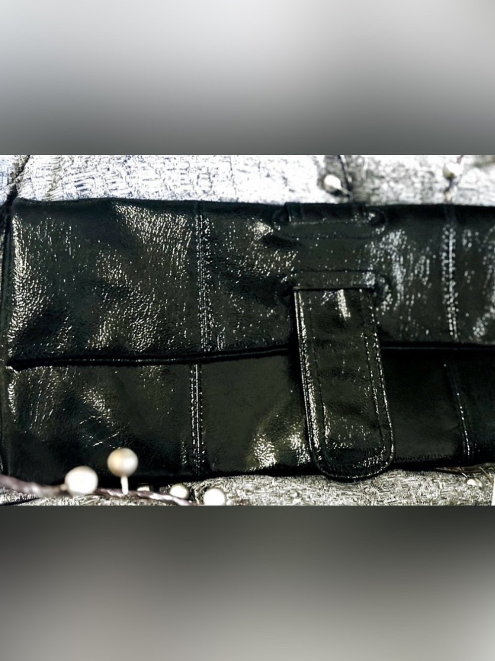 Lulu Townsend Black Patent Leather Fold-Over Clutch